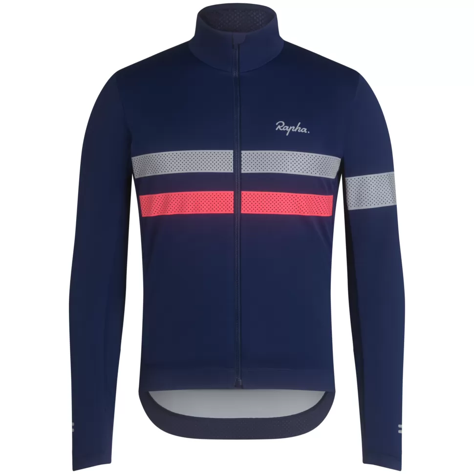 Rapha Jerseys>Men'S Brevet Long Sleeve Gore-Tex Infinium Jersey Navy/Hi-Vis Pink