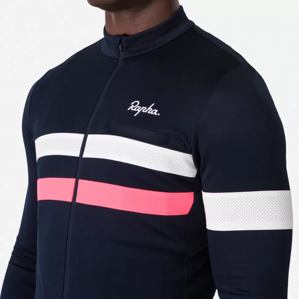 Rapha Jerseys>Men'S Brevet Long Sleeve Jersey Dark Navy/High-Vis Pink/White