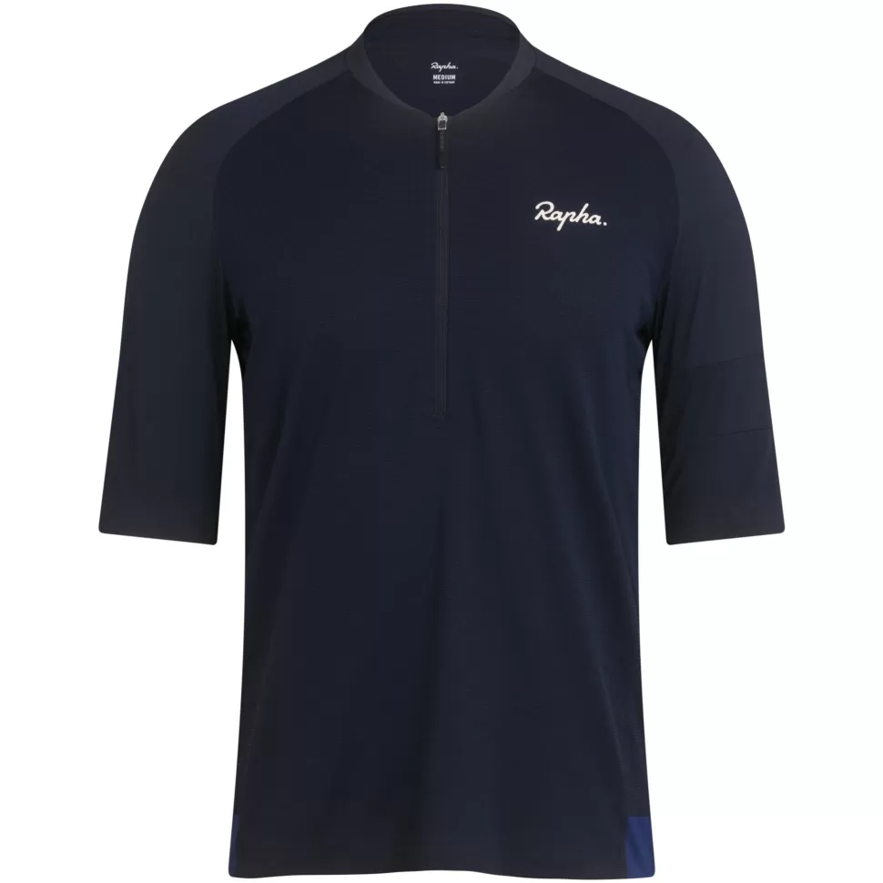 Rapha Jackets & Tops>Men'S Explore Zip Neck Technical T-Shirt Dark Navy/Off-White