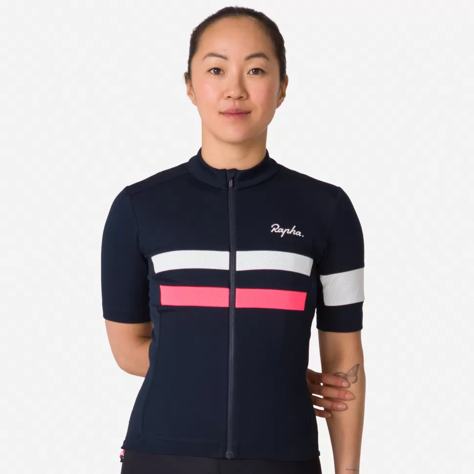 Rapha Jerseys>Women'S Brevet Jersey Dark Navy/High-Vis Pink/White