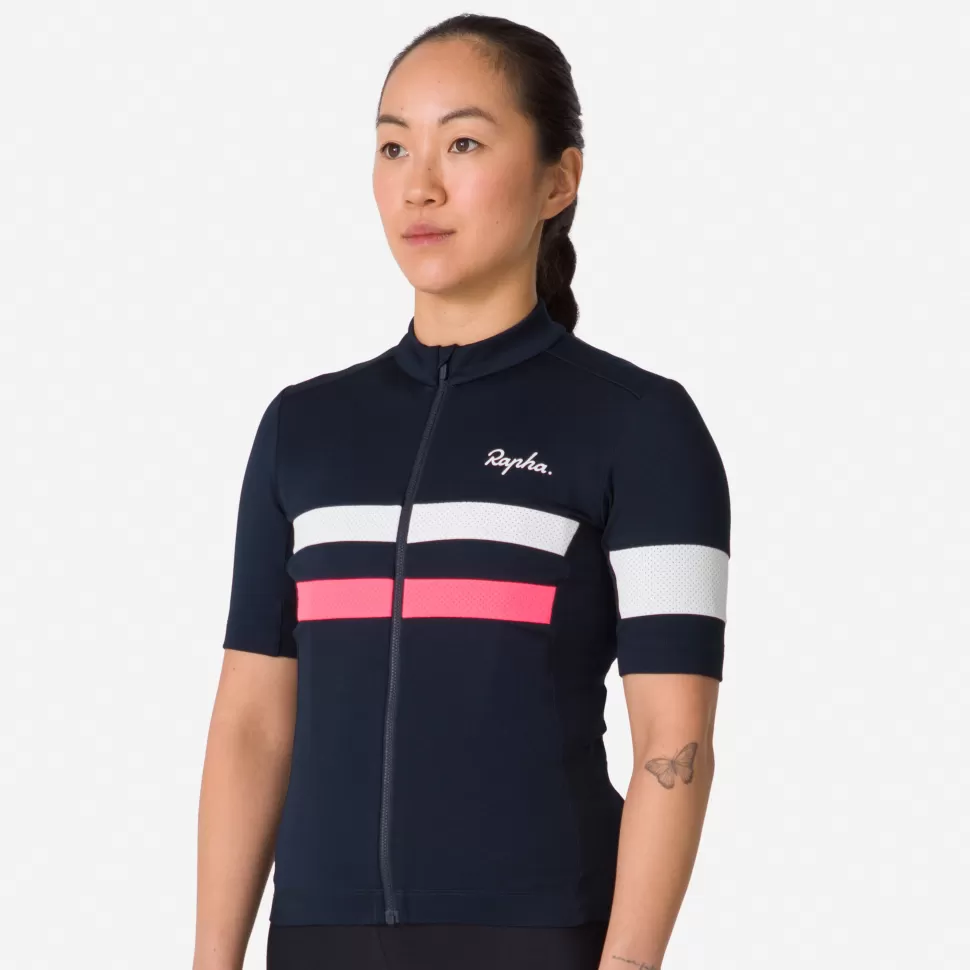 Rapha Jerseys>Women'S Brevet Jersey Dark Navy/High-Vis Pink/White