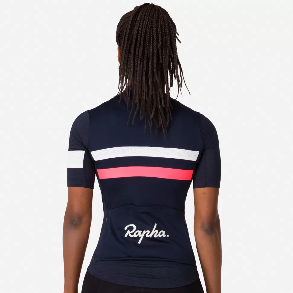 Rapha Jerseys>Women'S Brevet Lightweight Jersey Dark Navy/High-Vis Pink/White