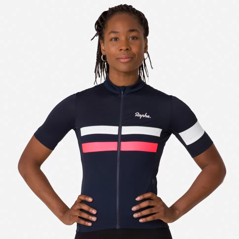 Rapha Jerseys>Women'S Brevet Lightweight Jersey Dark Navy/High-Vis Pink/White